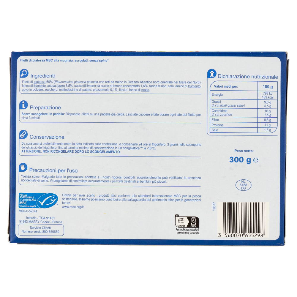 Carrefour Extra Filetti di Platessa alla Mugnaia Senza Spine* Surgelato 300 g