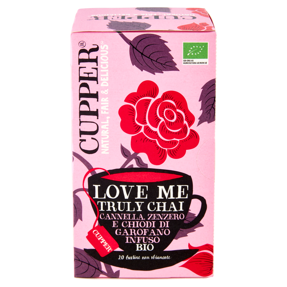 CUPPER Love Me Truly Chai Infuso Biologico con Cannella, Zenzero e Cardamomo, 20 Bustine 44 g