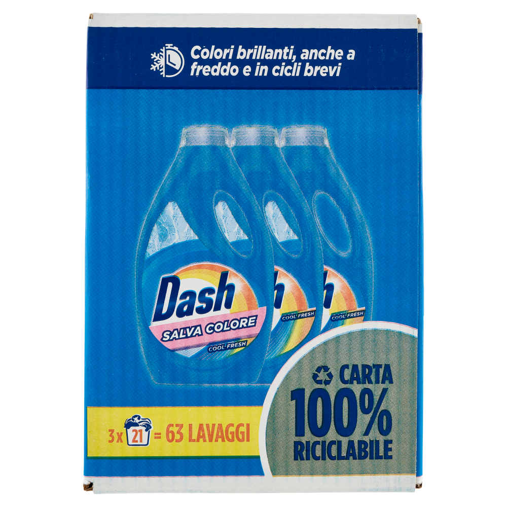 Dash Detersivo Liquido Lavatrice, Salvacolore, 3x21 Lavaggi=63 Lavaggi 3x1050ml