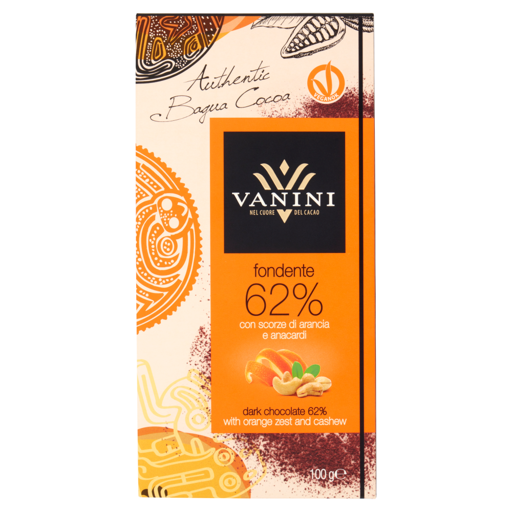 Vanini Authentic Bagua Cocoa fondente 62% con scorze di arancia e anacardi 100 g