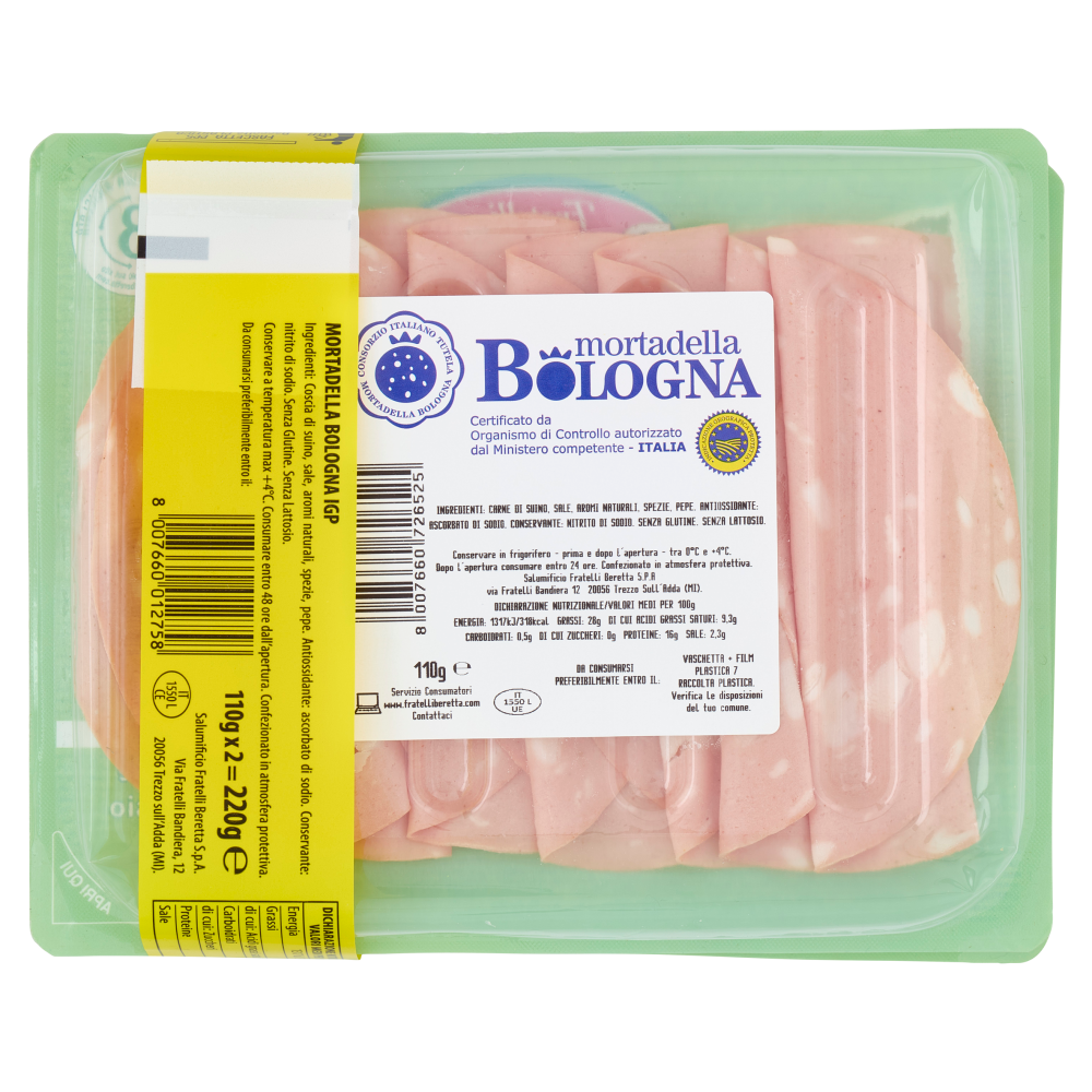 Fratelli Beretta Fresca Salumeria Mortadella Bologna IGP 2 x 110 g