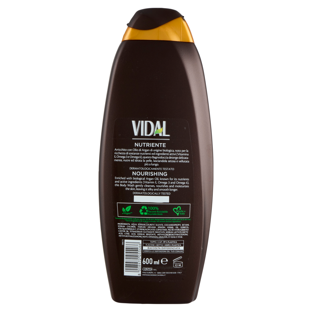 Vidal Argan Oil Bagnodoccia Nutriente Olio di Argan Biologico 600 ml