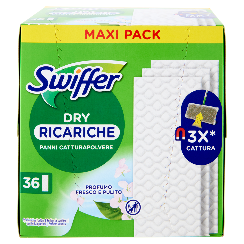 Swiffer Panni Catturapolvere per Scopa Swiffer Profumo Fresco e Pulito - Ricarica 36 Panni