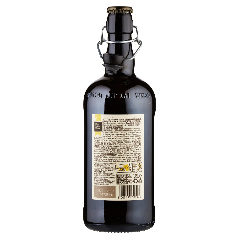 Mastri Birrai Umbri Cotta 21 Birra Speciale Bionda Artigianale Rifermentata in Bottiglia 0,75 L