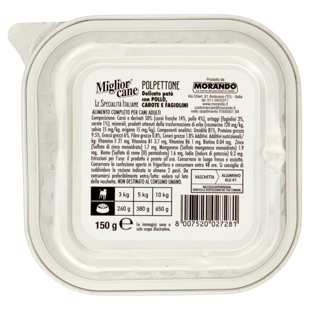Migliorcane Le Specialità Italiane Polpettone con Pollo, Carote e Fagiolini 150 G
