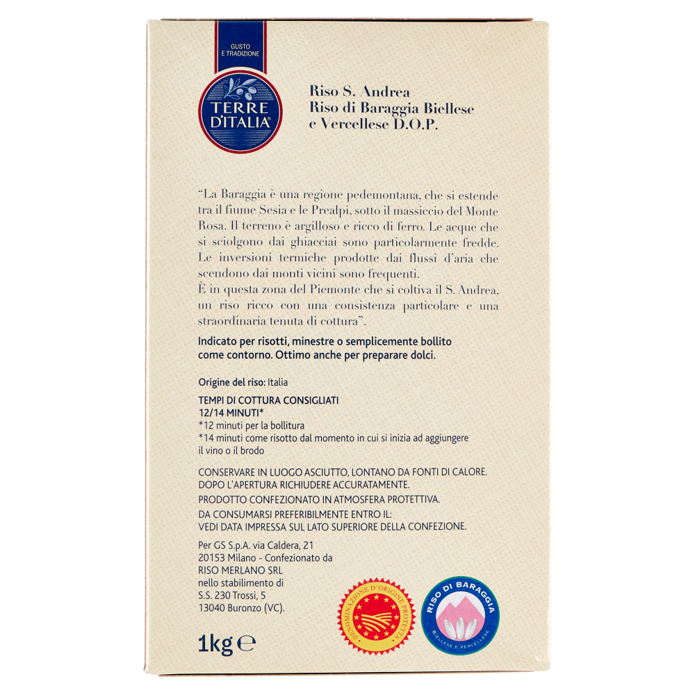 Terre d'Italia Riso S. Andrea Riso di Baraggia Biellese e Vercellese D.O.P. 1 kg