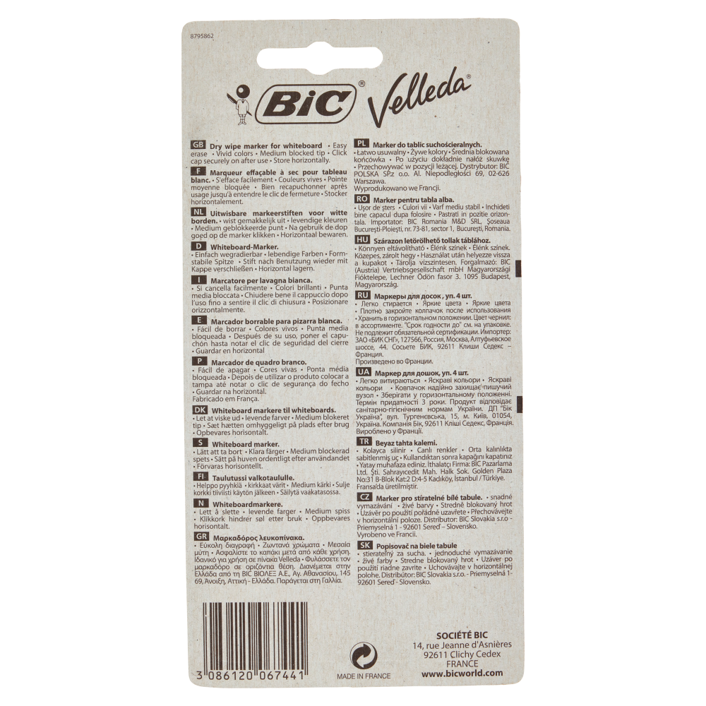 Bic Velleda Marcatore per lavagna bianca 4 pz
