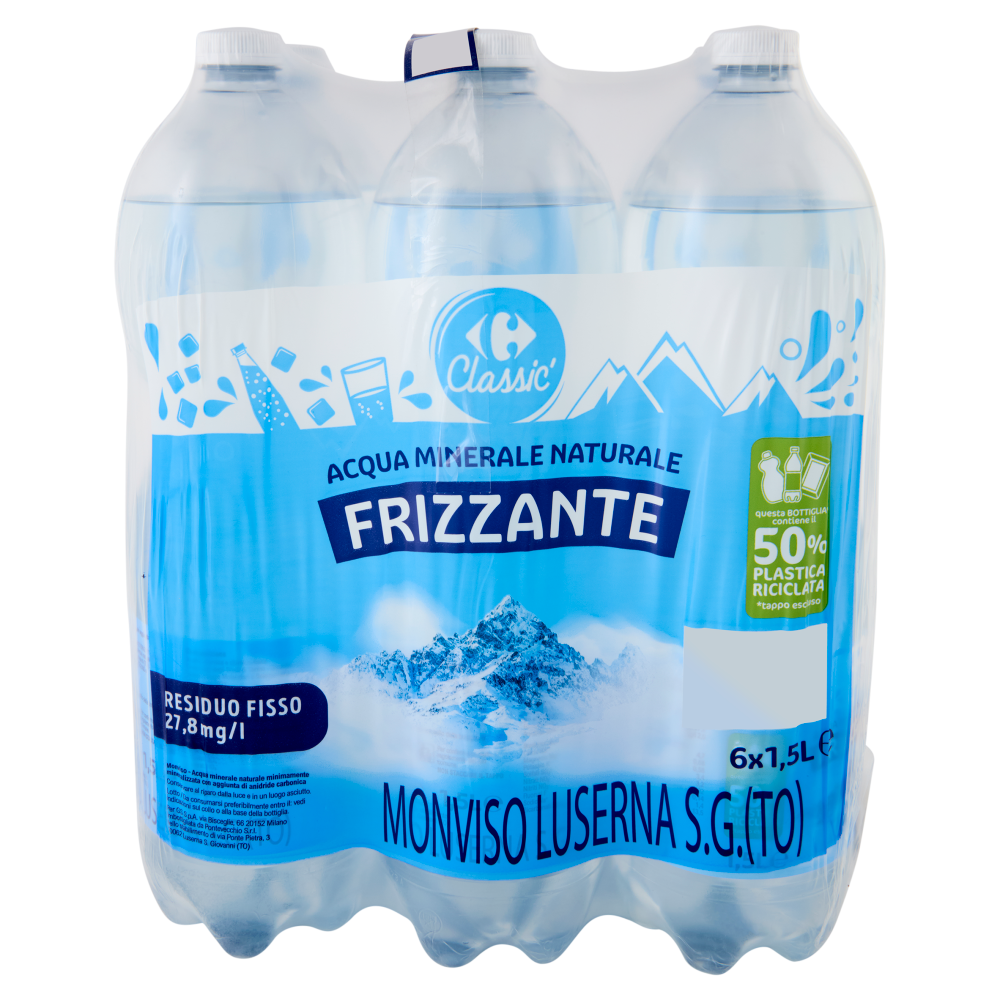 Carrefour Classic Frizzante Acqua Minerale Naturale Monviso 6 x 1,5 L
