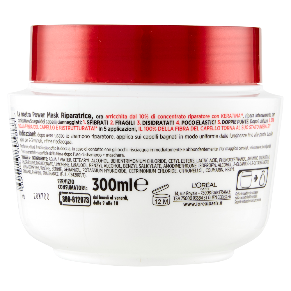 L'Oréal Paris Maschera Capelli Elvive Total Repair 5, Ricostituente per Capelli Sciupati 300 ml