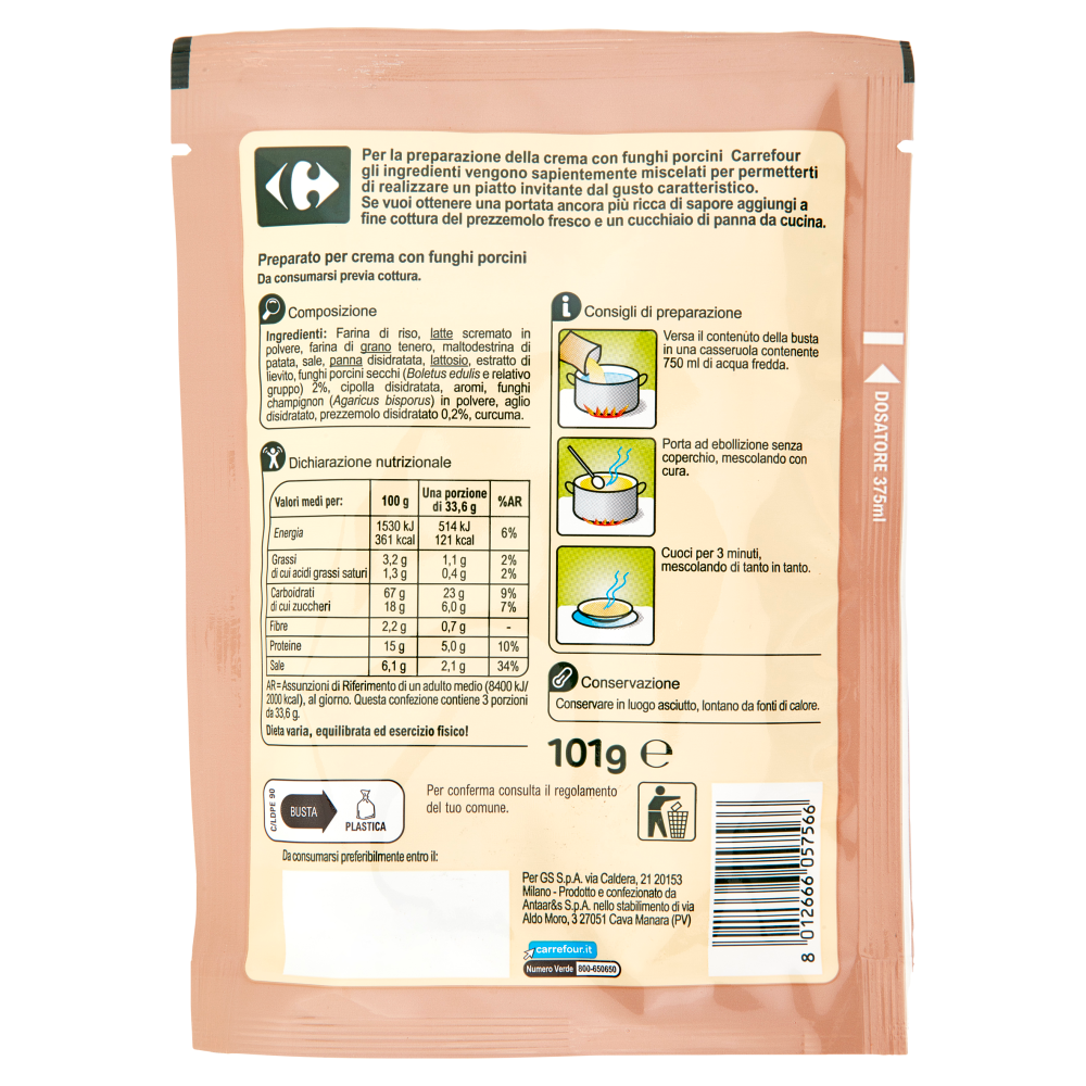 Carrefour Crema con funghi porcini 101 g
