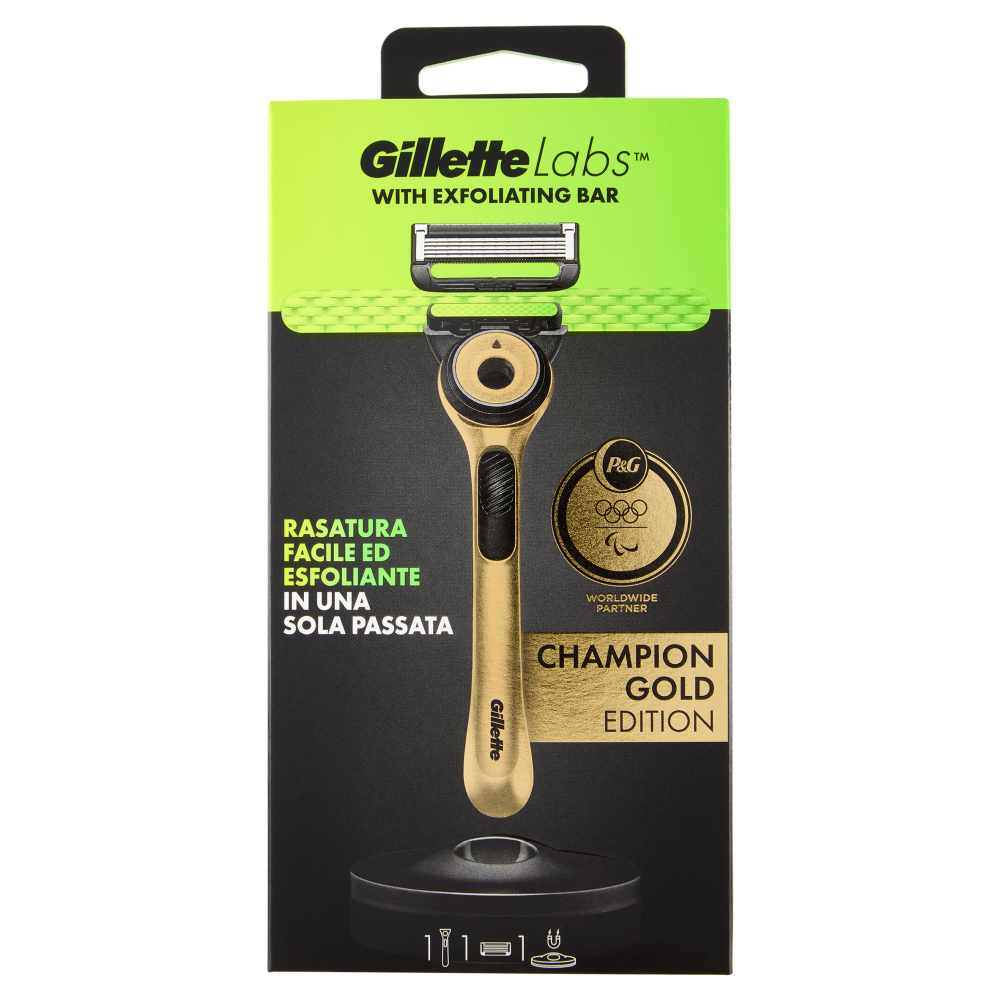 Gillette Labs Rasoio da Uomo Champion Gold Edition, 1 Manico + 1 Lametta + 1 Base