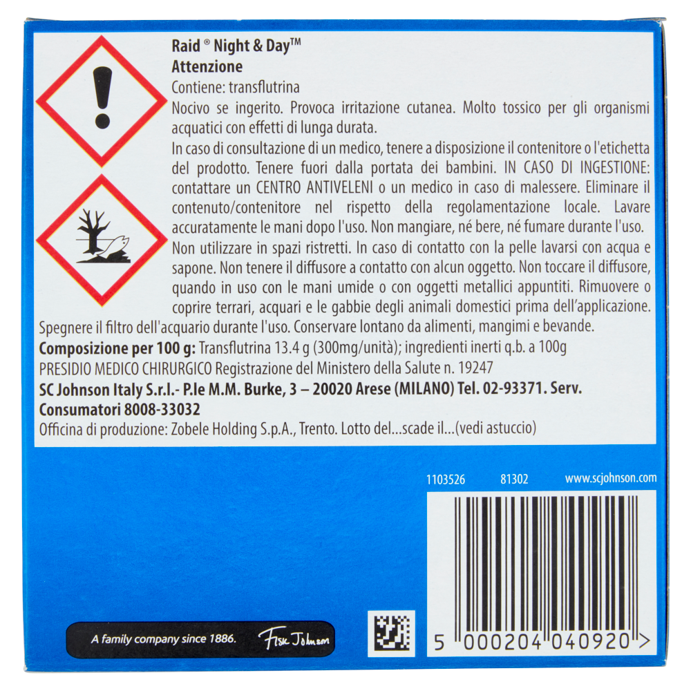 Raid Night & Day Zanzare, Zanzare Tigre, Mosche 3 Ricariche