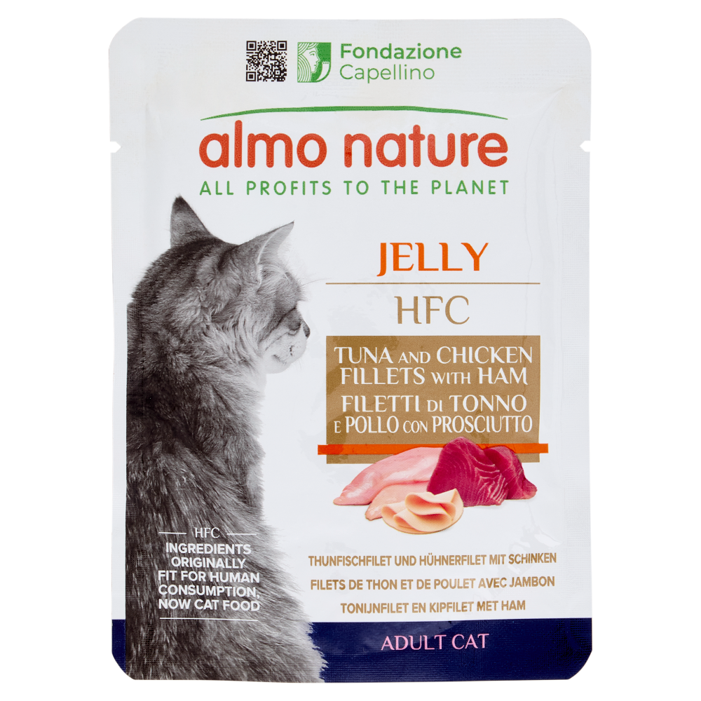 almo nature HFC Adult Cat Jelly Filetti di Tonno e Pollo con Prosciutto 55 g