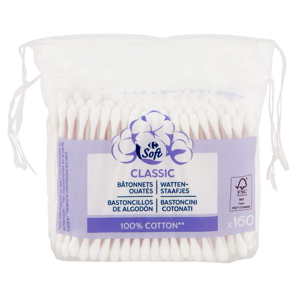 Carrefour Soft Classic Bastoncini Cotonati 100% Cotton** 160 pz