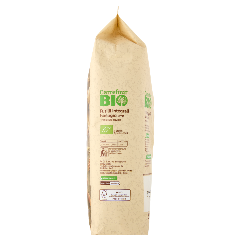 Carrefour Bio Fusilli integrali biologici n°91 500 g
