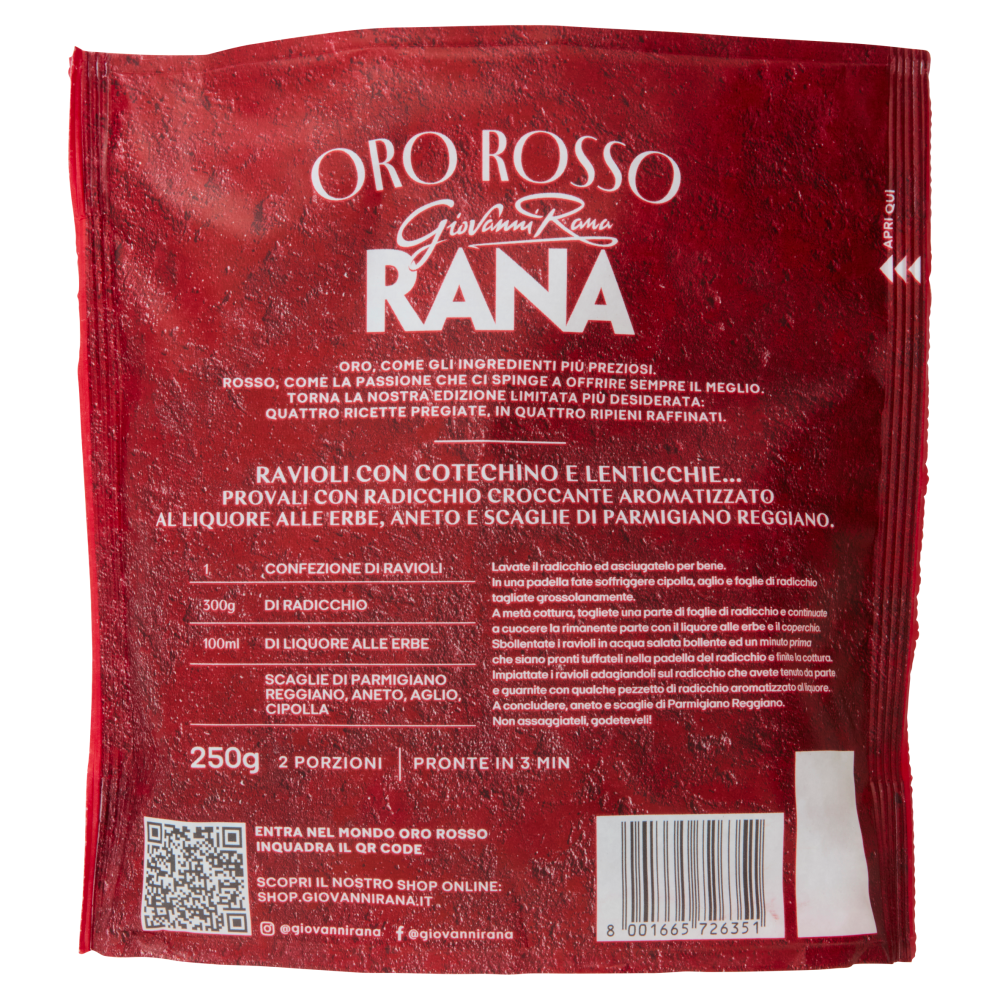 Giovanni Rana Oro Rosso Ravioli con Cotechino e Lenticchie 250 g