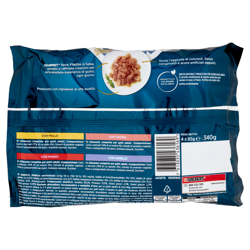 PURINA GOURMET Perle Filettini in Salsa Pollo / Manzo / Anatra / Agnello 4 x 85 g