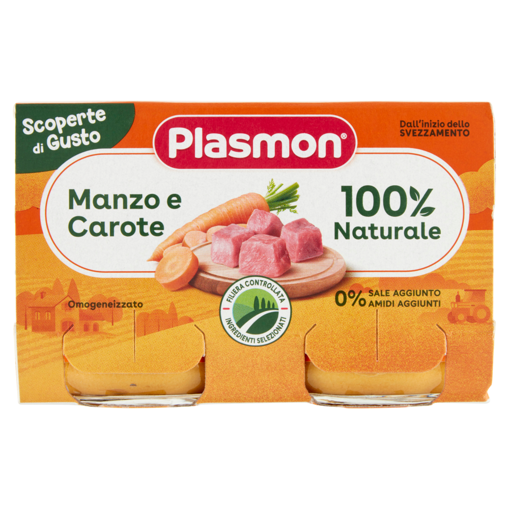 Plasmon Scoperte di Gusto Omogeneizzato Manzo e Carote 2 x 120 g