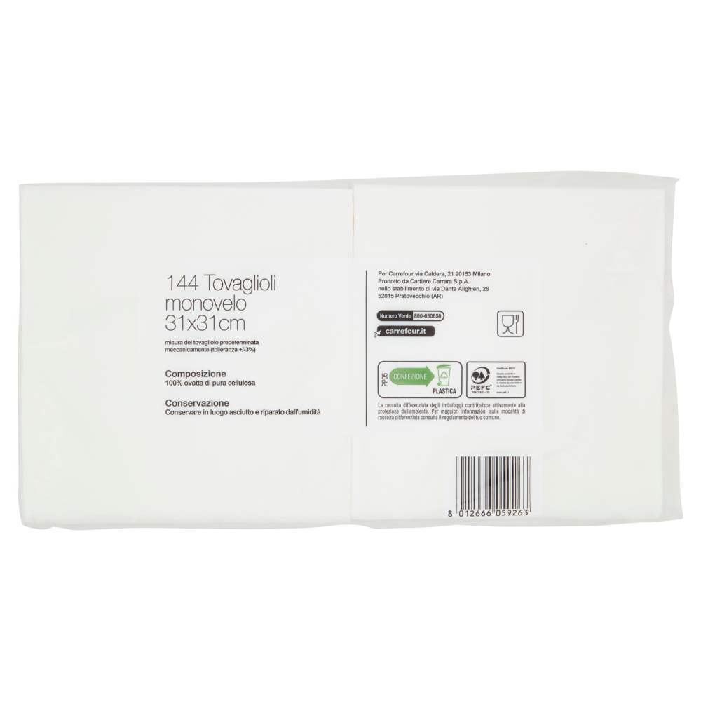 Carrefour home Tovaglioli monovelo 31x31 cm 144 pz