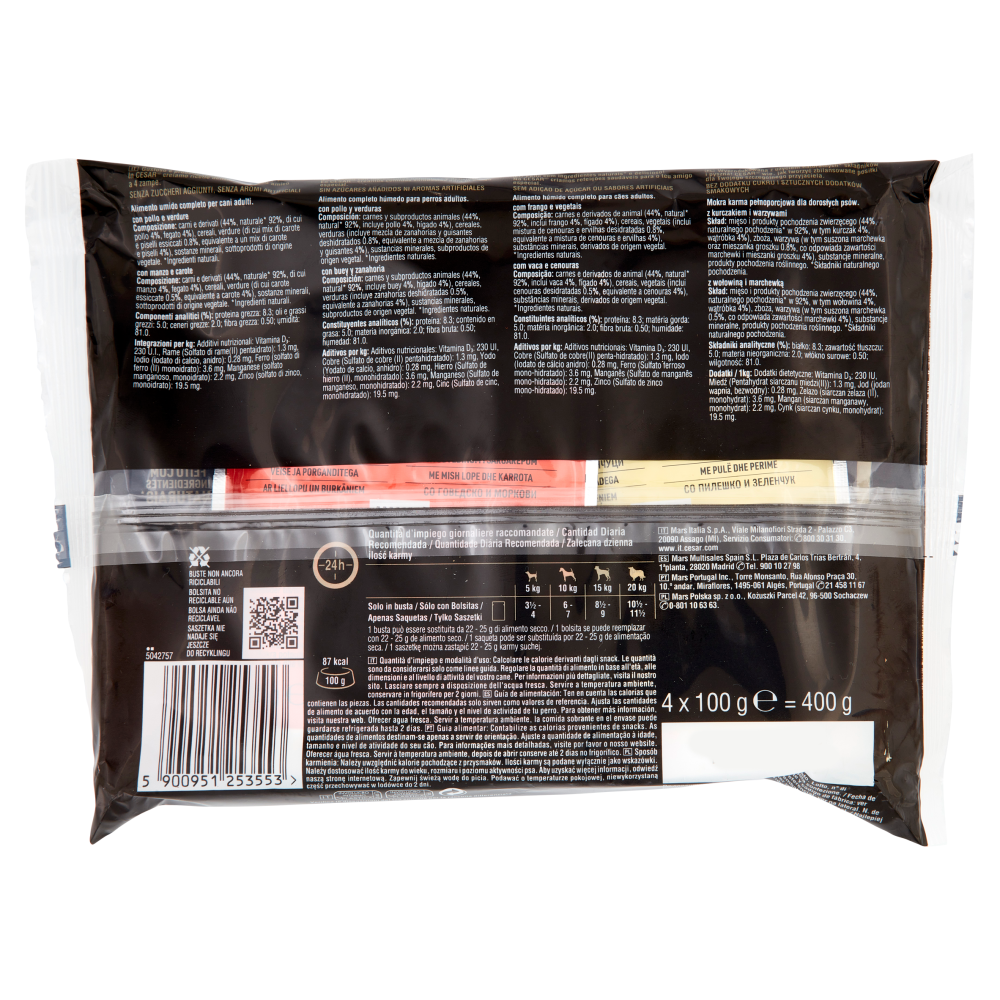 Cesar Cibo Umido Cane in Buste Selezione in Salsa 4 x 100 g