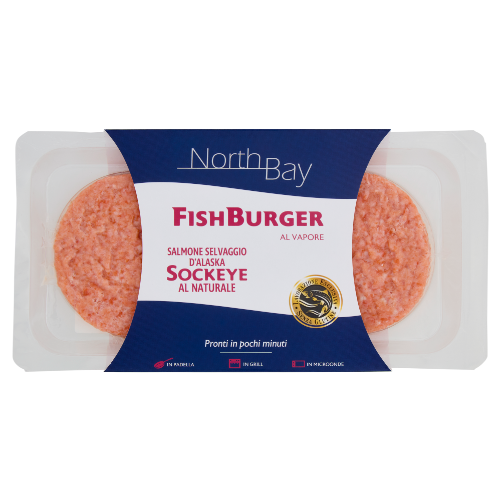 North Bay FishBurger al Vapore Salmone Selvaggio d'Alaska Sockeye al Naturale 160 g