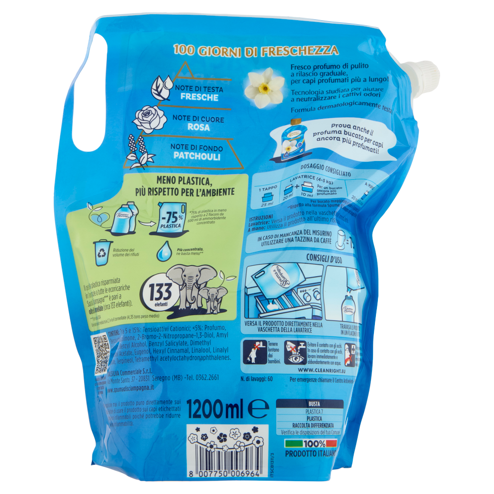 Spuma di Sciampagna Ammorbidente Concentrato Fresca Rugiada Ecoricarica 1200 ml