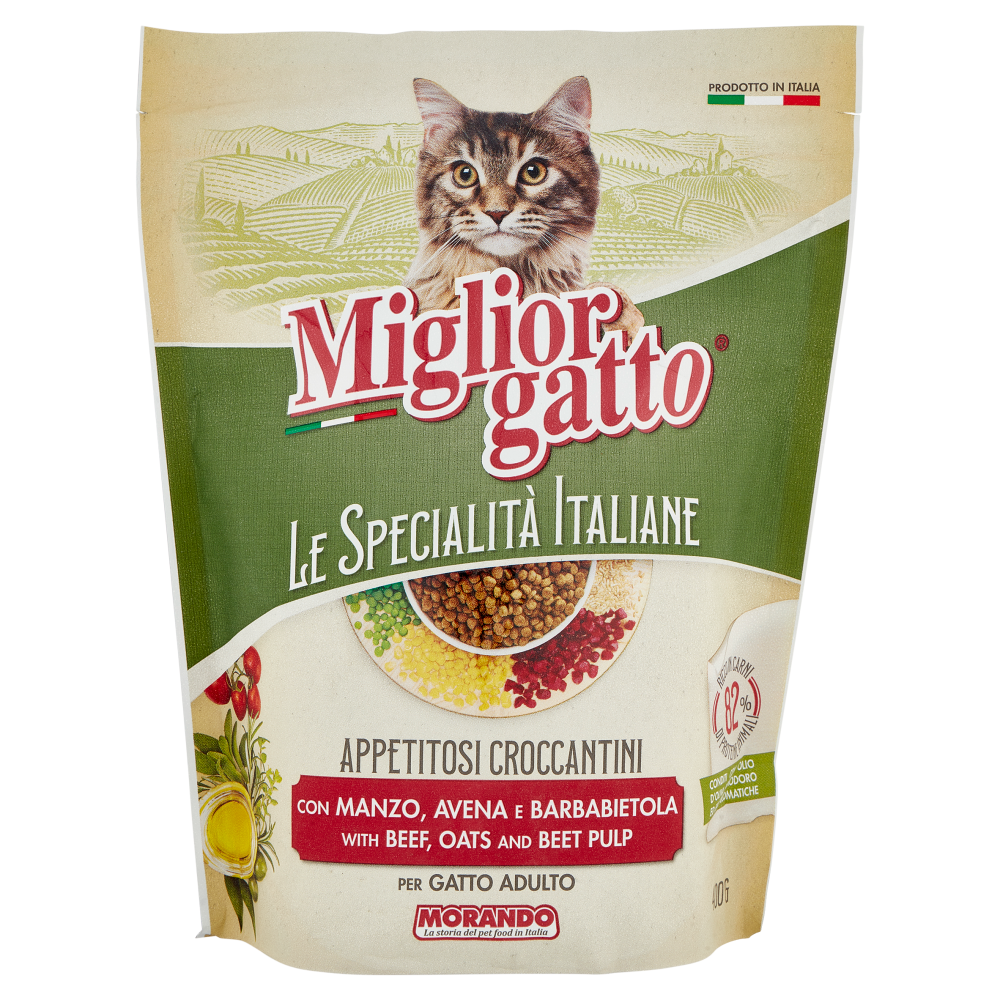 Migliorgatto Le Specialità Italiane Croccantini Manzo, Avena e Barbabietola per Gatto Adulto 400 G
