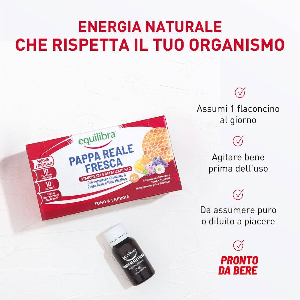 Equilibra Pappa Reale Fresca Stanchezza e Affaticamento 10 Flaconi Monodose 150 ml