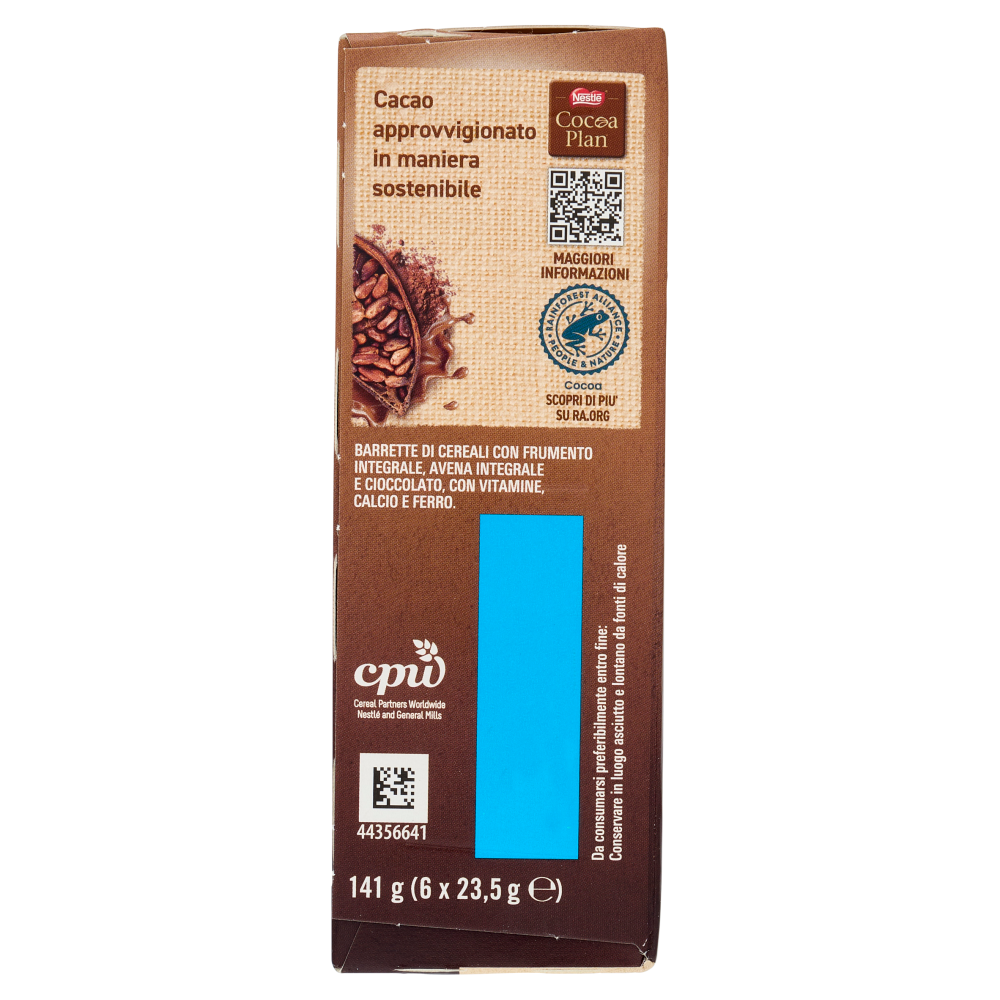 FITNESS Chocolate Barrette Cereali Integrali con Cioccolato Fondente 6 pezzi da 23,5g