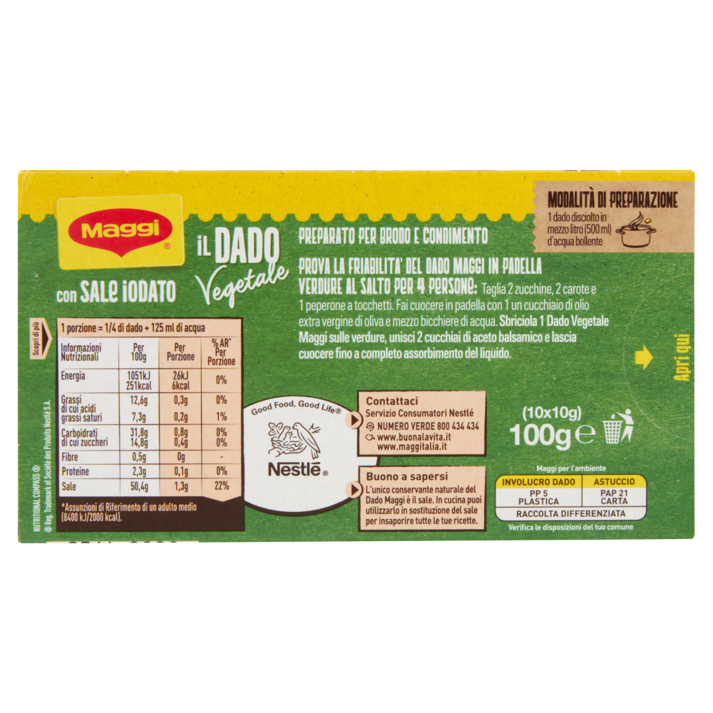 MAGGI Dado Vegetale preparato per brodo vegetale (10 dadi) 100 g