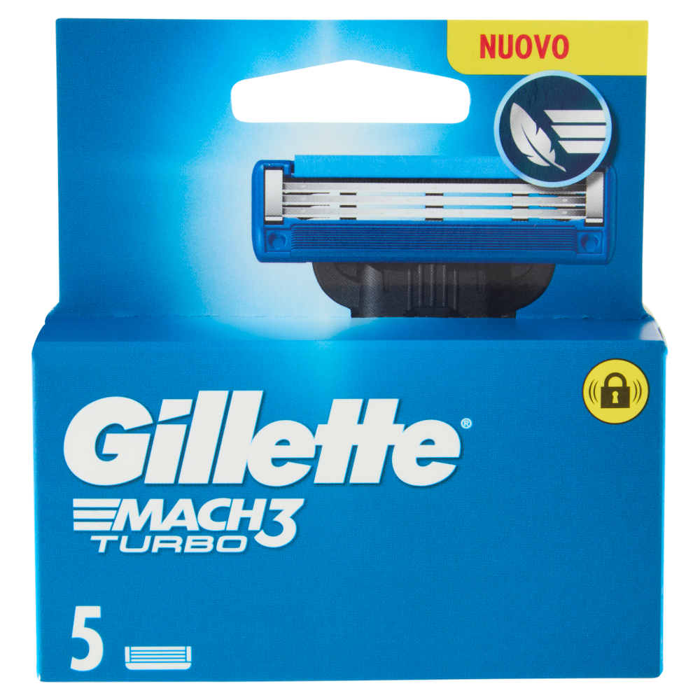 Gillette Mach3 Turbo Lamette di ricambio per Rasoio da Uomo, 5 Ricariche