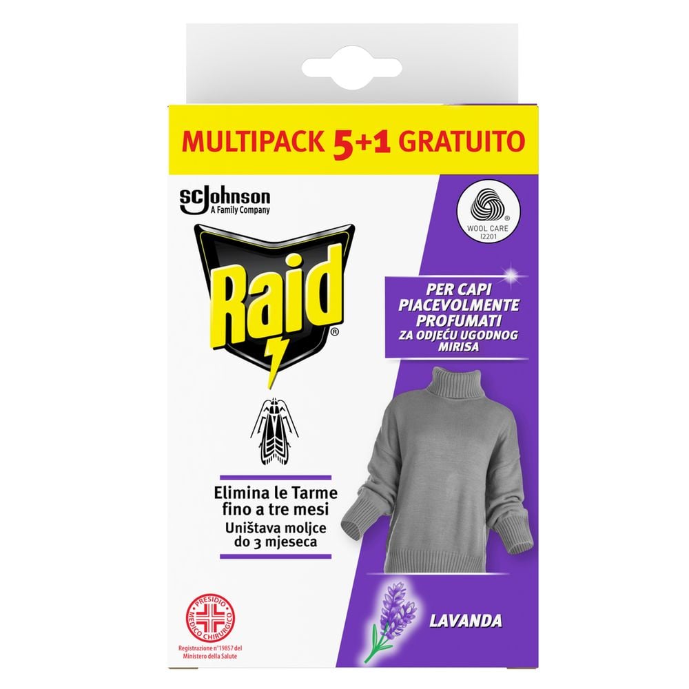 Raid Anti Tarme Gel Vestiti, Per Capi Piacevolmente Profumati, Fragranza alla Lavanda, 6 Pezzi