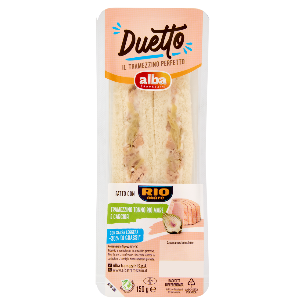 alba Tramezzini Duetto Tramezzino Tonno Rio Mare e Carciofi 150 g