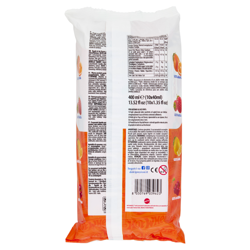 Dolci Preziosi Ice Pops Ghiacciolini con Succo di Frutta Hot Wheels 10 x 40 ml