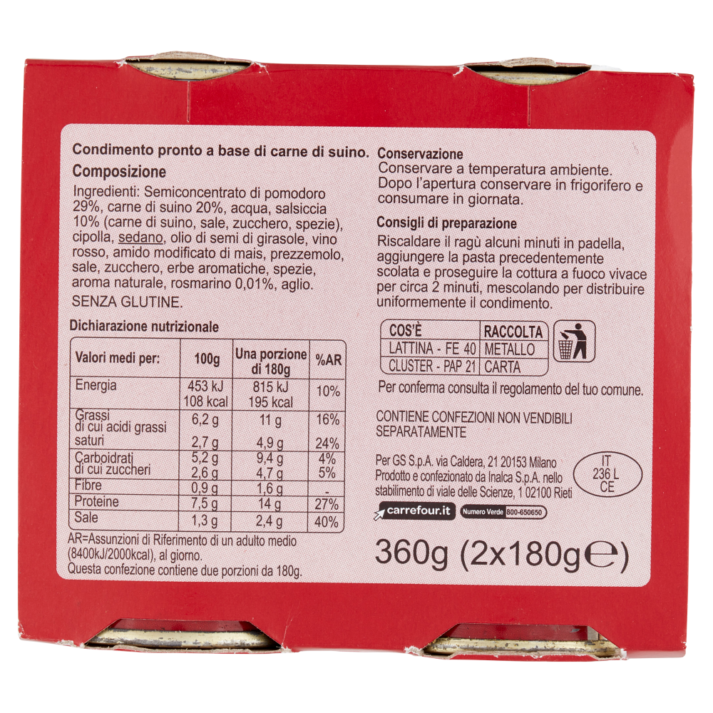 Carrefour Classic Ragù alla Salsiccia 2 x 180 g