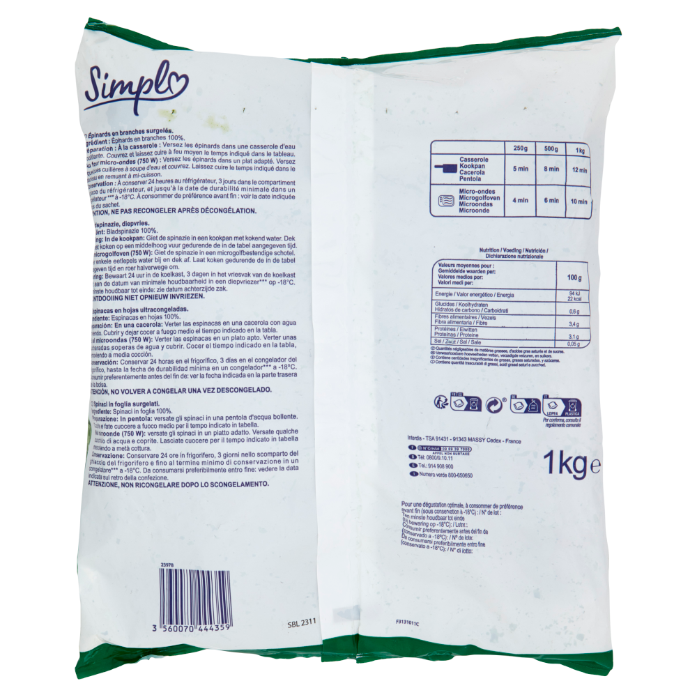 Simpl Spinaci in Foglia Surgelato 1 kg