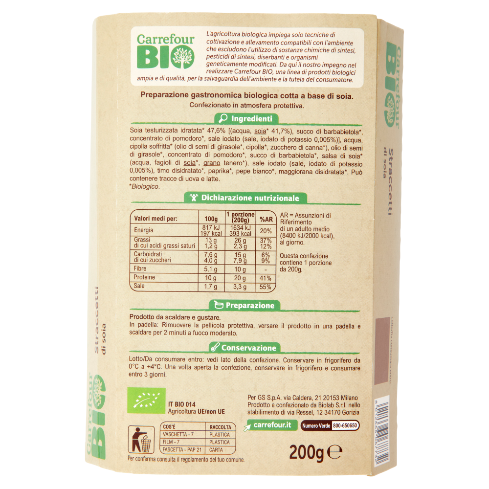 Carrefour Bio Straccetti di soia 200 g