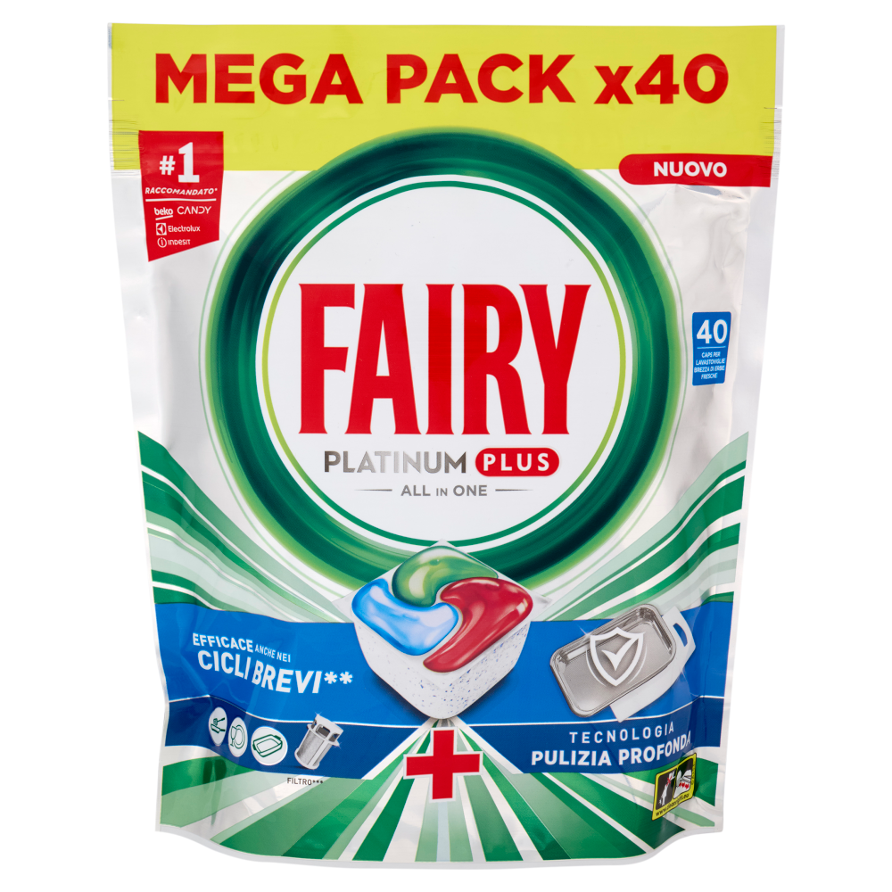 Fairy Pastiglie Lavastoviglie Platinum Plus All in One, Detersivo Piatti Brezza di Erbe Fresche, 40 