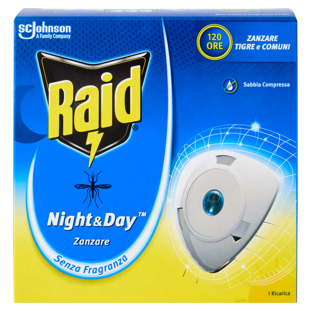 Raid Night & Day Zanzare Ricarica Singola, 1 Ricarica, Senza Fragranza