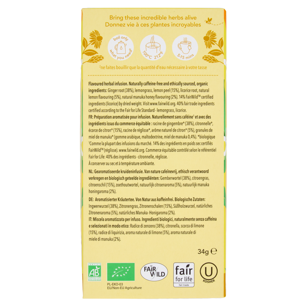 pukka lemon, ginger & a touch of manuka honey Organic Herbal Tea 20 Sachets 34 g
