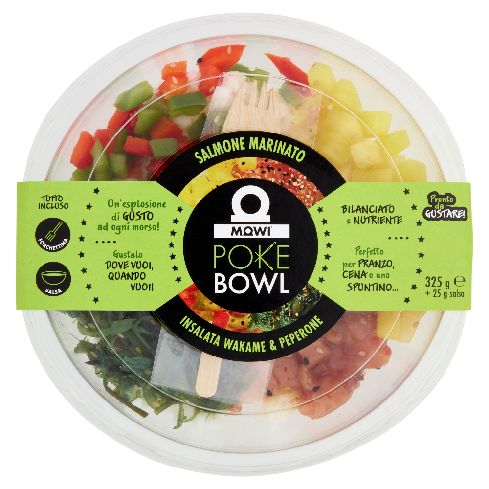 Mowi Poke Bowl Salmone Marinato Insalata Wakame & Peperone 325 g + 25 g di salsa