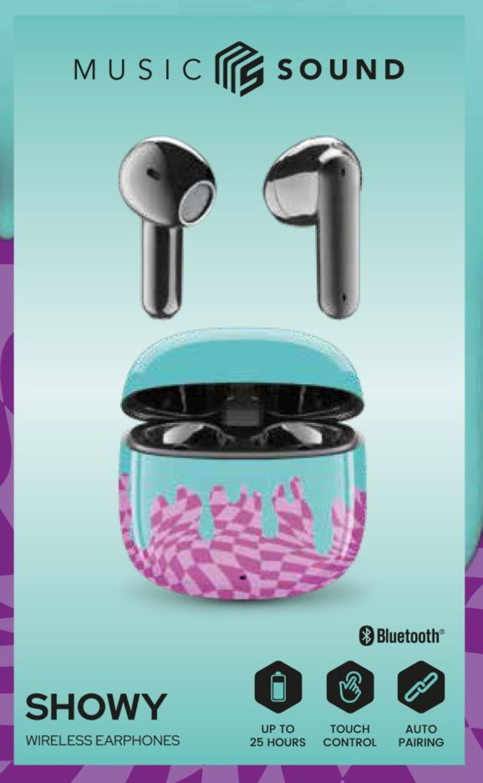 Music Sound Showy Auricolari Bluetooth TWS a capsula senza fili con custodia di ricarica in vari modelli e colori