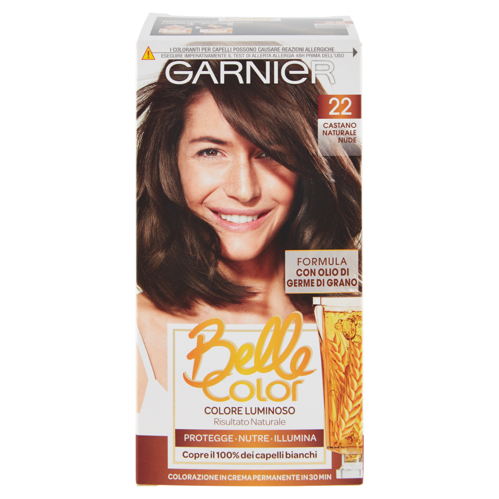 Garnier Belle Color Colore Luminoso, Tinta per Capelli Bianchi 22 Castano Naturale Nude