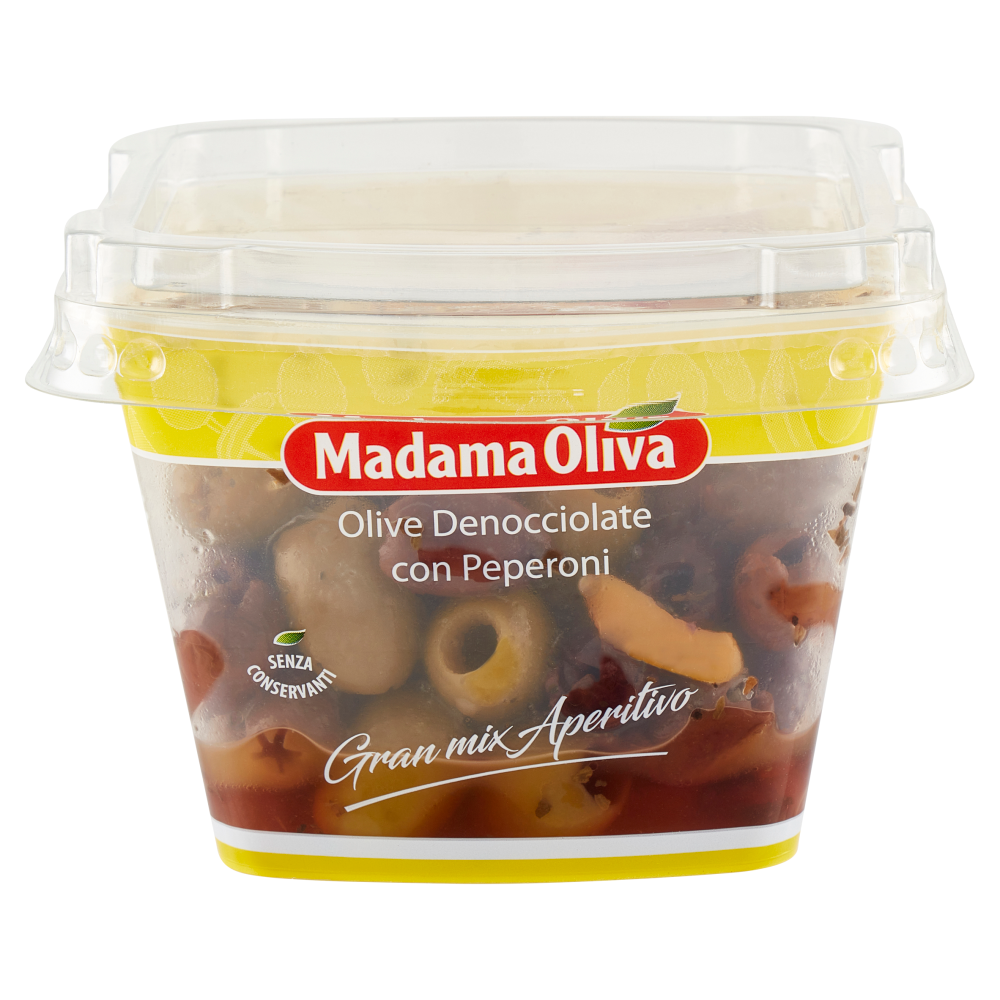 Madama Oliva Gran mix Aperitivo Olive Denocciolate con Peperoni 220 g