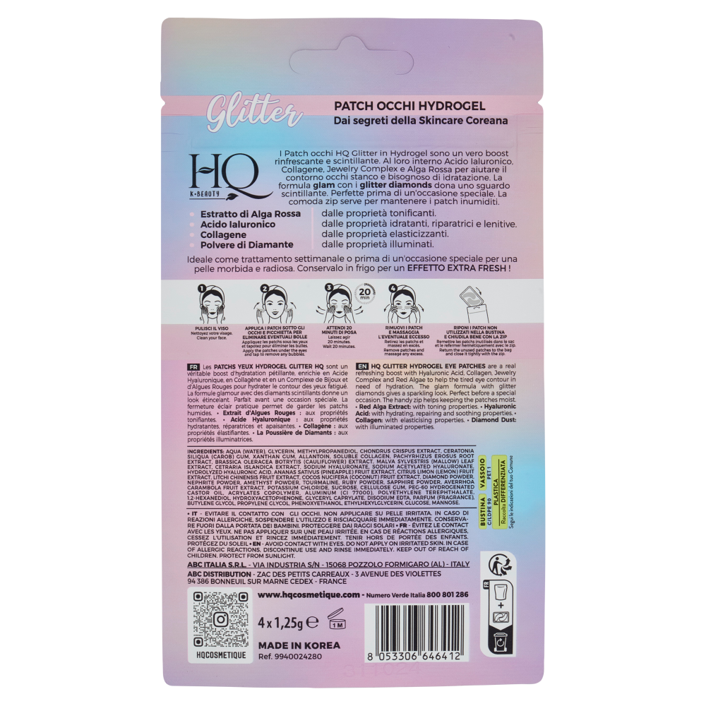 HQ K-Beauty Patch Occhi Hydrogel Glitter Attivi: Idratanti - Illuminanti 4 x 1,25 g