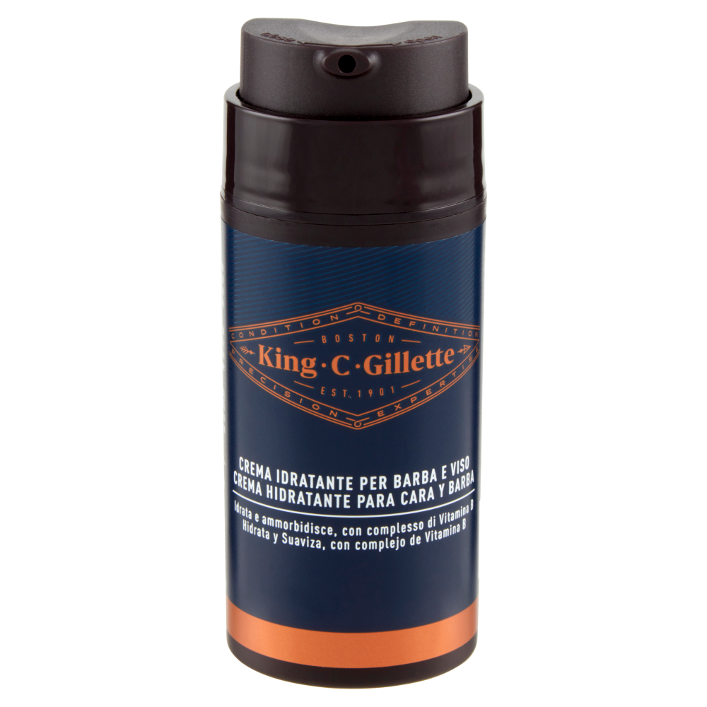 King C. Gillette Crema Idratante per Barba e Viso, con Complesso Vitamina B, 100 ml