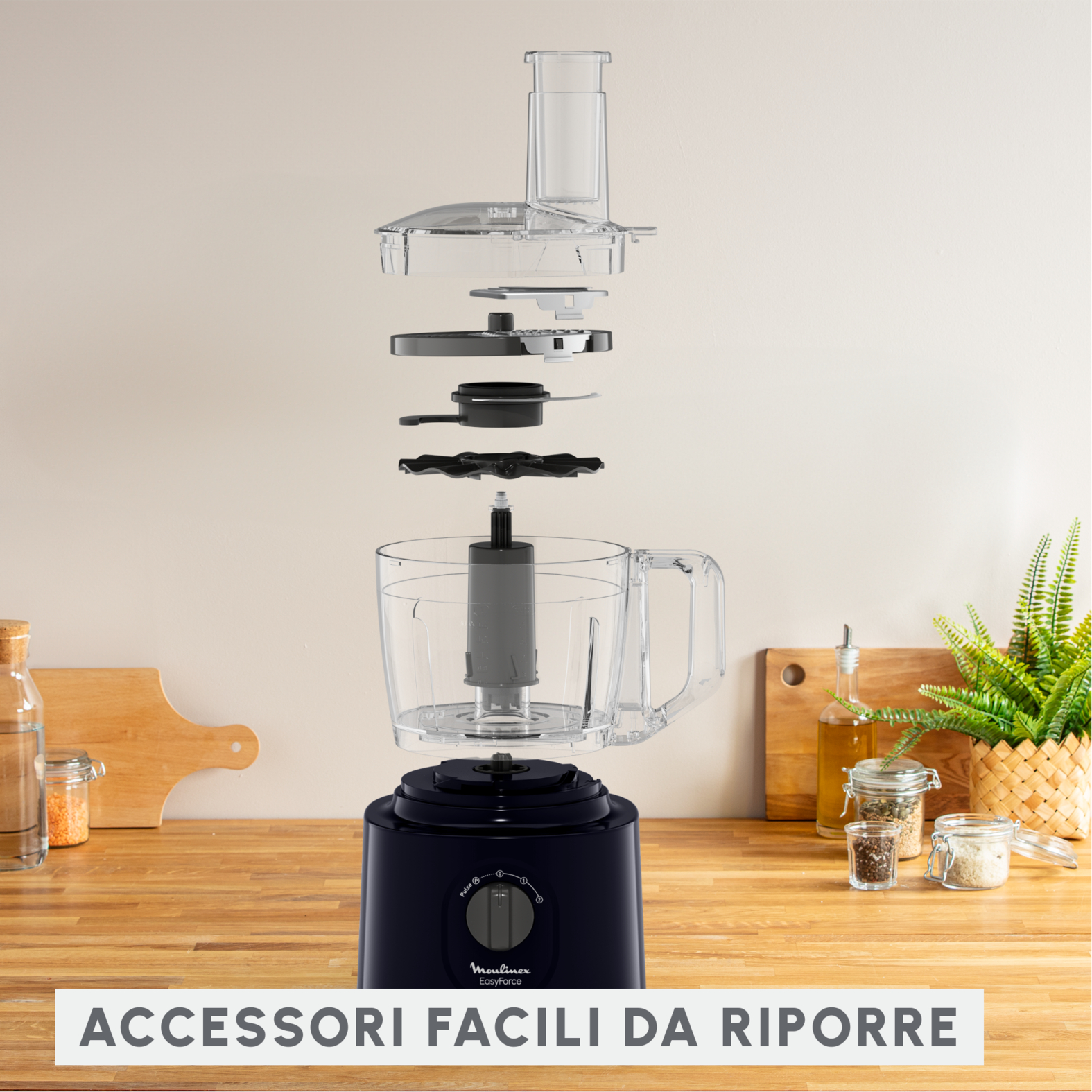 Moulinex FP2428 Easy Force, Robot da Cucina, 4 Accessori, 15 Funzioni