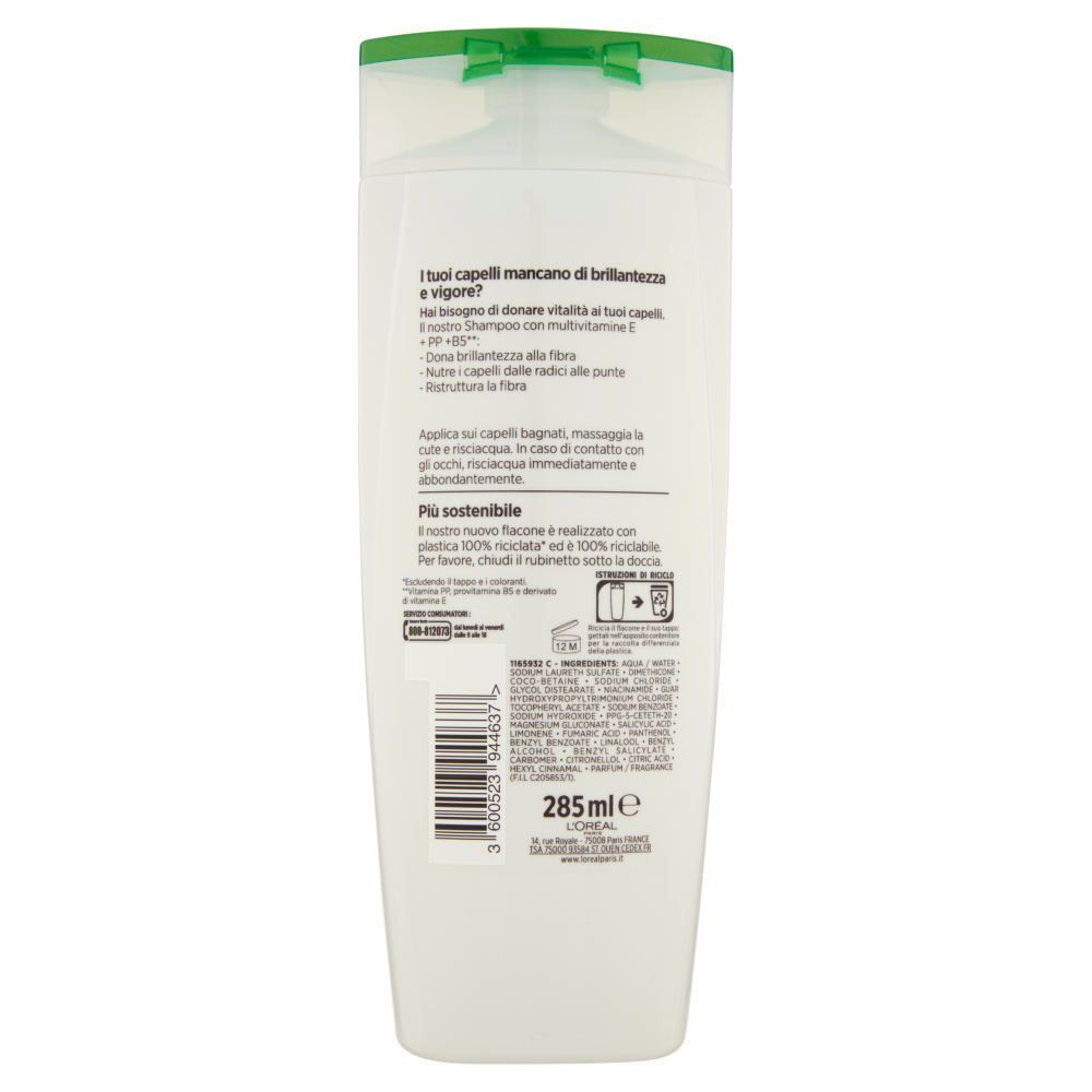 L'Oréal Paris Shampoo 2in1 Elvive Multivitaminico, Azione Vitalizzante