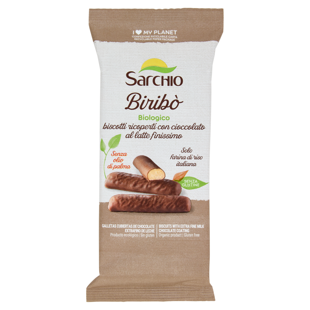 Sarchio Birib&ograve; Biologico biscotti ricoperti con cioccolato al latte finissimo 130 g