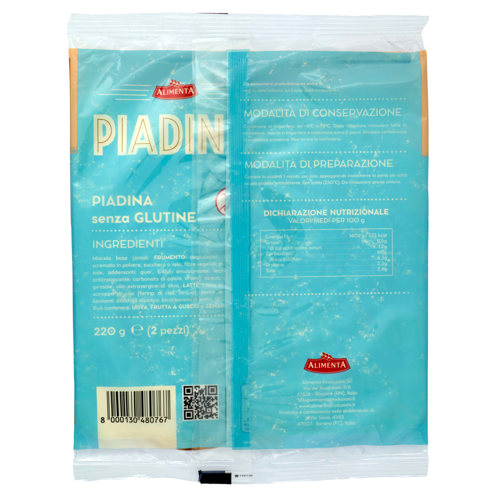 Alimenta Piadina Senza Glutine fresca 2 piadine 220 g